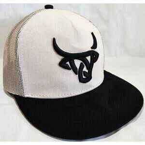 Lost Calf Cream Trucker Snapback Hat With Embroidered Black Logo Flat Bill